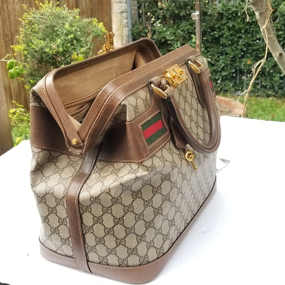 Super VERY RARE Vintage Gucci Supreme Web Ophidia Train case DOCTOR'S handbag - Picture 12 of 16